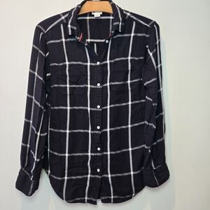 Stylus Flannel Medium Women's Plaid Button Down Long Sleeve Black